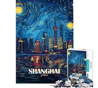 Jigsaw Puzzles 1000 Pieces Shanghai China Skyline Night Art Adult Jigsaw Puzzle Relaxing Games A Work of Art Unique Birthday And Xmas Gifts (Size 50x75cm)