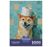 Jigsaw Puzzles 1000 Pieces Shiba Inu with Toilet Paper Hat Jigsaws for Adults Hands-on Game Stress Reliever Unique Birthday And Xmas Gifts 38x26cm/1000pcs