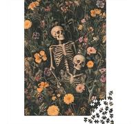 Jigsaw Puzzles 1000 Pieces Skeletons in Flowers-botanical Gothic Art Style Puzzles 70x50cm/1000pcs Toy for Adults And Kids Challenging Creative Educational Games DIY Cardboard