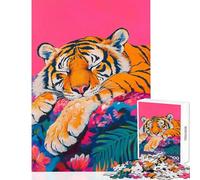 Jigsaw Puzzles 1000 Pieces Sleeping Tiger on Floral Background Educational Game Difficult Hard Toy Wall Decor Improving Love between Couples (50x75cm)