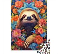 Jigsaw Puzzles 1000 Pieces Sloth Amid Flowers Puzzles 52x38cm/1000pcs Toy for Adults And Kids Challenging Creative Family Game DIY Cardboard