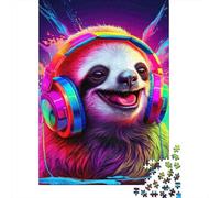 Jigsaw Puzzles 1000 Pieces Sloth Wearing Headphones Jigsaw 70x50cm/1000pcs Gift For Kids Challenging Creative Family Game DIY Cardboard