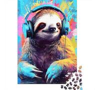 Jigsaw Puzzles 1000 Pieces Sloth Wearing Headphones Puzzles 70x50cm/1000pcs Gift For Kids Stress Reliever Family Game DIY Cardboard
