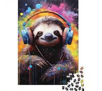 Jigsaw Puzzles 1000 Pieces Sloth Wearing Headphones Puzzles 70x50cm/1000pcs Gift For Kids Stress Reliever Family Game DIY Cardboard