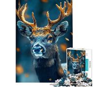 Jigsaw Puzzles 1000 Pieces Snowy Deer Portrait Difficult And Challenge For Family Fun Toy Wall Decor for And from 14 Years And over (50X75cm)