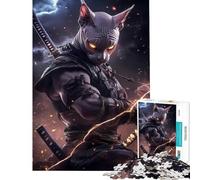 Jigsaw Puzzles 1000 Pieces Sphynx Cat Samurai Warrior Animal Addictive Toys to Cultivate Patience Fun Games Perfect Decoration Gifts Birthday (Size 38x52cm)