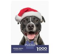 Jigsaw Puzzles 1000 Pieces Staffordshire Bull Terrier Dog with Santa Hat Puzzles for Adults Hands-on Game Staycation Kill Time Christmas Birthday Gifts 38x26cm/1000pcs