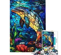 Jigsaw Puzzles 1000 Pieces Stained Glass Dolphin Adult Jigsaw Puzzle Relaxing Games A Work of Art Unique Birthday And Xmas Gifts (Size 50x75cm)
