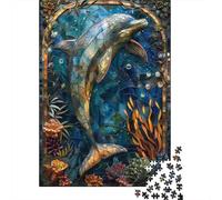 Jigsaw Puzzles 1000 Pieces Stained Glass Dolphin Jigsaw 70x50cm/1000pcs Toy for Adults And Kids Stress Reliever Educational Games DIY Cardboard