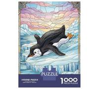 Jigsaw Puzzles 1000 Pieces Stained Glass Penguin on Ice Jigsaws for Adults Hands-on Game Stress Reliever Unique Birthday And Xmas Gifts 38x26cm/1000pcs