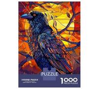 Jigsaw Puzzles 1000 Pieces Stained Glass Raven at Sunset Jigsaws for Adults Hands-on Game Stress Reliever Unique Birthday And Xmas Gifts 52x38cm/1000pcs