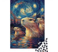 Jigsaw Puzzles 1000 Pieces Starry Night Capybara Jigsaw 38x26cm/1000pcs Gift For Kids Stress Reliever Educational Games DIY Cardboard
