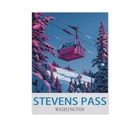 Jigsaw Puzzles 1000 Pieces，Stevens Pass Washington Vintage Travel Poster Ski，Paper Children Games Educational Toys（38x26cm）-CI40