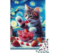 Jigsaw Puzzles 1000 Pieces Strawberry Cat Art Print Adult Jigsaw Puzzle Brain Teaser Game Analysis And Logic Christmas Birthday Gifts 70x50cm/1000pcs