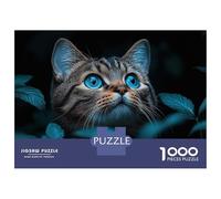 Jigsaw Puzzles 1000 Pieces Striking Cat Portrait with Blue Eyes Puzzles for Adults Relaxing Games Difficult Challenge Fun at Home Activities, 38x26cm/1000pcs