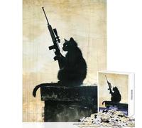 Jigsaw Puzzles 1000 Pieces The Vintage Sniper Cat Home Decoration Toys Great Gift for Games Hands-on Game Wishlist with Santa Claus Size 38x26cm