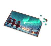 Jigsaw Puzzles 1000 Pieces Three Children In Santa Hats Marvel At The Northern Lights Picture Puzzle Puzzle 300 Piece Puzzles(300PCS)