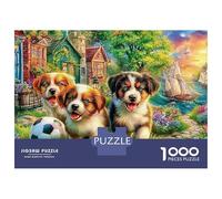 Jigsaw Puzzles 1000 Pieces Three Puppies Playing Soccer in A Garden Jigsaw 52x38cm/1000pcs Toy for Adults And Kids Challenging Creative Family Game DIY Cardboard