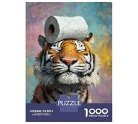Jigsaw Puzzles 1000 Pieces Tiger with Toilet Paper on Head Puzzles for Adults Relaxing Games Difficult Challenge Fun at Home Activities, 70x50cm/1000pcs