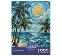 Jigsaw Puzzles 1000 Pieces Tropical Beach Painting with Palm Trees Puzzles for Adults Relaxing Games Difficult Challenge Fun at Home Activities, 52x38cm/1000pcs
