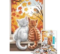 Jigsaw Puzzles 1000 Pieces Two Cats Watching Autumn for Birthday, Chrismas Perfect Decoration DIY Toys Suitable for Ages 14 And Up (50x75cm)