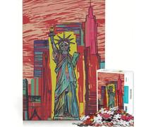 Jigsaw Puzzles 1000 Pieces Urban Art Statue of Liberty NYC Brain Teaser Game Difficult Challenge Deal As Gifts for The Whole Family 38x52cm