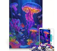 Jigsaw Puzzles 1000 Pieces Vibrant Jellyfish And Coral Reef Scene Brain Teaser Game Difficult Challenge Deal As Gifts for The Whole Family 50x75cm