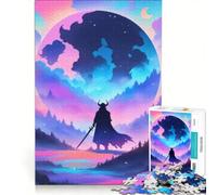 Jigsaw Puzzles 1000 Pieces Viking Warrior Under Giant Moon Brain Teaser Game Difficult Challenge Deal As Gifts for The Whole Family 50x75cm