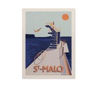 Jigsaw Puzzles 1000 Pieces，Vintage France travel poster Saint-Malo diving board，paper Children Games Educational Toys（38x26cm）-BM80