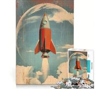 Jigsaw Puzzles 1000 Pieces Vintage Space Rocket Brain Teaser Game Difficult Challenge Deal As Gifts for The Whole Family 38x52cm