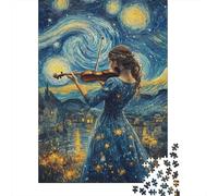 Jigsaw Puzzles 1000 Pieces Violinist Under Starry Sky Puzzles 52x38cm/1000pcs Gift For Kids Stress Reliever Educational Games DIY Cardboard