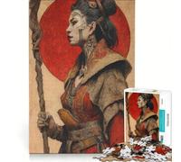 Jigsaw Puzzles 1000 Pieces Warrior Woman with Staff And Tattoos Brain Teaser Game Difficult Challenge Deal As Gifts for The Whole Family 38x26cm
