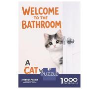 Jigsaw Puzzles 1000 Pieces Welcome to The Bathroom Cat Jigsaws for Adults Hands-on Game Stress Reliever Unique Birthday And Xmas Gifts 52x38cm/1000pcs