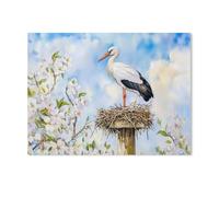 Jigsaw Puzzles 1000 Pieces，White Stork on a Hill in Spring (Watercolour Painting)，wooden Children Games Educational Toys（75x50cm）-Z10