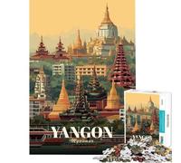 Jigsaw Puzzles 1000 Pieces Yangon, Myanmar Cityscape Illustration Family Game Brain Intelligence Challenge Addictive Toys Great Gifts for Games Birthday Present (Size 50x75cm)