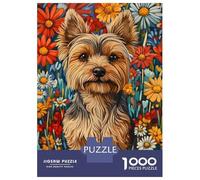 Jigsaw Puzzles 1000 Pieces Yorkshire Terrier in Flowers Dog Wall Art Print Puzzles for Adults Hands-on Game Staycation Kill Time Christmas Birthday Gifts 38x26cm/1000pcs