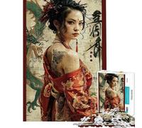 Jigsaw Puzzles 1000 Retro Geisha Dragon Jigsaw Puzzles for Adults Difficult Challenge Help The Brain Exercise Christmas Birthday Gifts (Size 38x26cm)