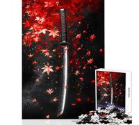 Jigsaw Puzzles 1000 Samurai Sword with Falling Leaves Jigsaw for Teenagers Staycation Kill Time Challenging To Complete Stress Reduction Gifts (38x52cm)