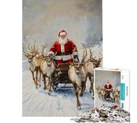 Jigsaw Puzzles 1000 Santa Claus Reindeer Sleigh Help The Brain Exercise Family Activities Practical Game for 14+ Puzzle Game Offered (50x75cm)
