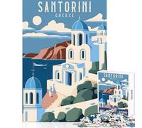 Jigsaw Puzzles 1000 Santorini Greece Travel Adult Jigsaw Puzzles Difficult Challenge Challenging To Complete Unique Challenge Game (38x26cm)