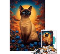 Jigsaw Puzzles 1000 Siamese Cat in A Field of Flowers Fun Activities at Home Tough Challenge Impossible Game for And from 14 Years And over (50x75cm)