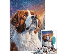 Jigsaw Puzzles 1000 Starry Saint Bernard Jigsaw Puzzles for Adults Difficult Challenge Help The Brain Exercise Christmas Birthday Gifts (Size 50x75cm)