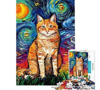 Jigsaw Puzzles 1000 The Starry Night Black Cat Jigsaw for Teenagers Staycation Kill Time Challenging To Complete Stress Reduction Gifts (Size 50x75cm)