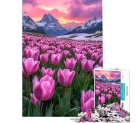 Jigsaw Puzzles 1000 Tulip Paradise at Sunset Jigsaw for Teenagers Staycation Kill Time Challenging To Complete Stress Reduction Gifts (Size 38x52cm)
