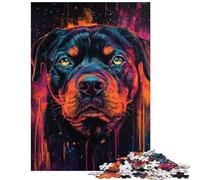 Jigsaw Puzzles 1000 Vibrant Rottweiler Art Jigsaw for Teenagers Staycation Kill Time Challenging To Complete Stress Reduction Gifts (38x26cm/1000pcs)