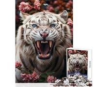 Jigsaw Puzzles 1000 White Tiger Roaring Adult Jigsaw Puzzles Difficult Challenge Challenging To Complete Unique Challenge Game (38x52cm)