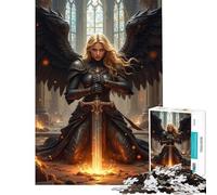 Jigsaw Puzzles 1000 Winged Warrior Angel with Sword in Ruins Help The Brain Exercise Family Activities Practical Game for 14+ Puzzle Game Offered (38x26cm)