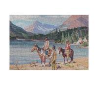 Jigsaw Puzzles 1000pcs(38x26cm) for Adults Native Americans At Lake Jigsaws for Adults Brain Teaser Game Birthday Present Gifts for Friends And Family 1000pcs(38x26cm)