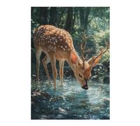 Jigsaw Puzzles 1000pcs(38x26cm) S for Adults Deer Drinking Water in Forest Jigsaw Fun Games Home Decoration Deal As Gifts for The Whole Family 1000pcs(38x26cm) S