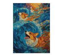 Jigsaw Puzzles 1000pcs(52x38cm) for Adults Corgis Riding Waves Jigsaw Fun Games Home Decoration Deal As Gifts for The Whole Family 1000pcs(52x38cm)